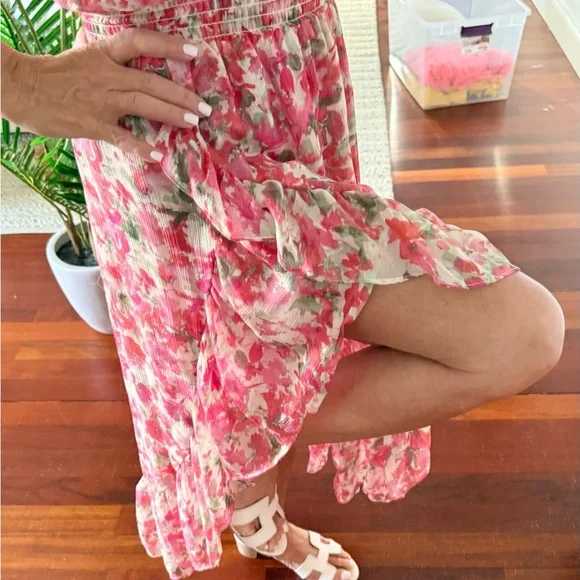 MISA Rumi One shoulder Floral high low Pink Ruffle dress - Picture 5 of 8